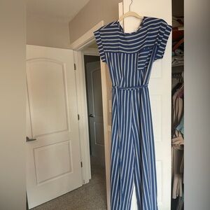 Striped blue and white jumpsuit